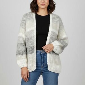 Maiami Tweed Melange Big Cardigan Mohair Blend Gray Cream Striped Oversized S/M